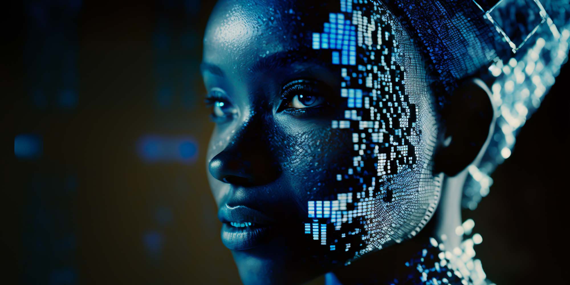 woman with pixels on her face AI image