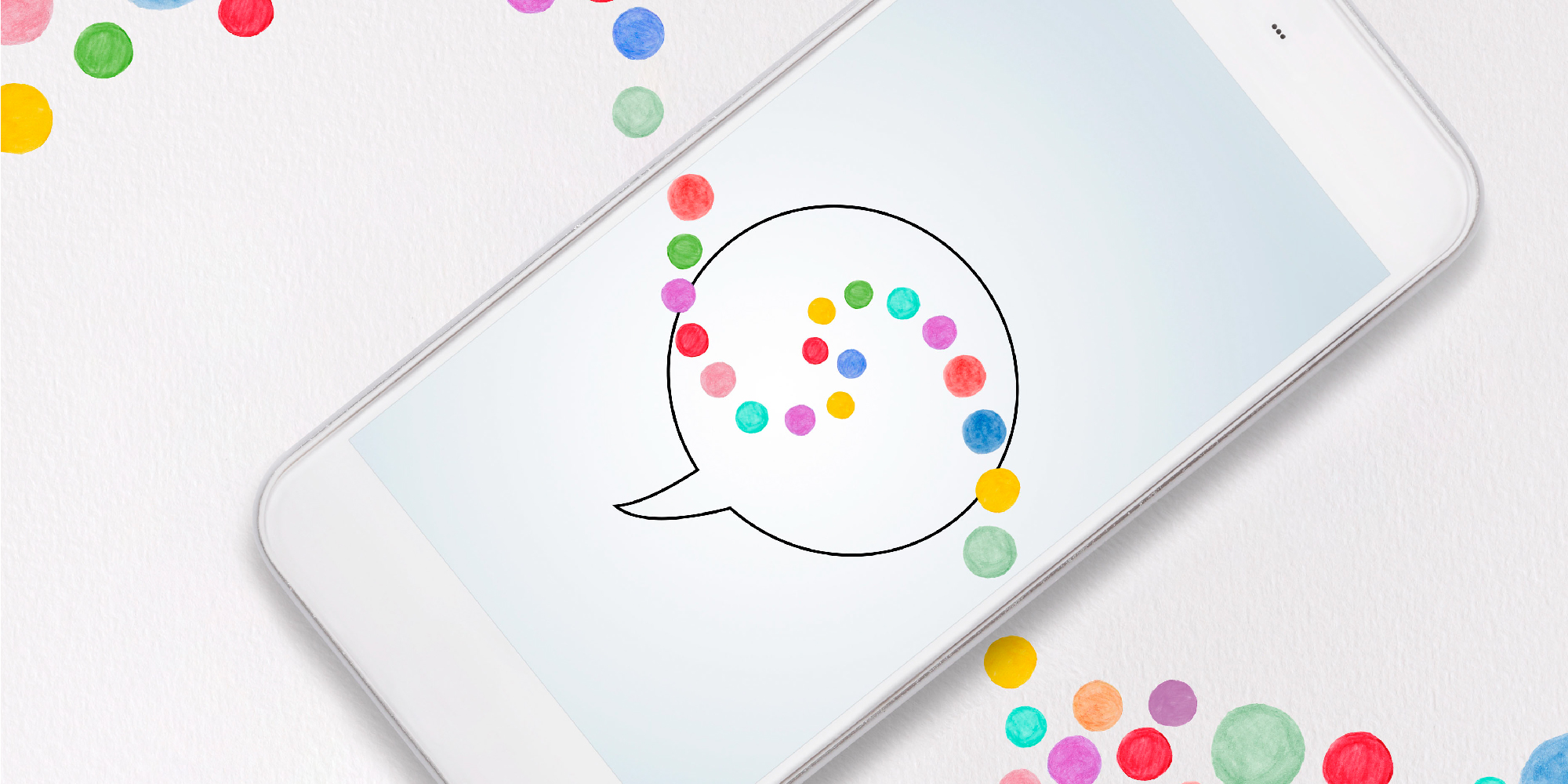 colorful dots crossing a white cellphone