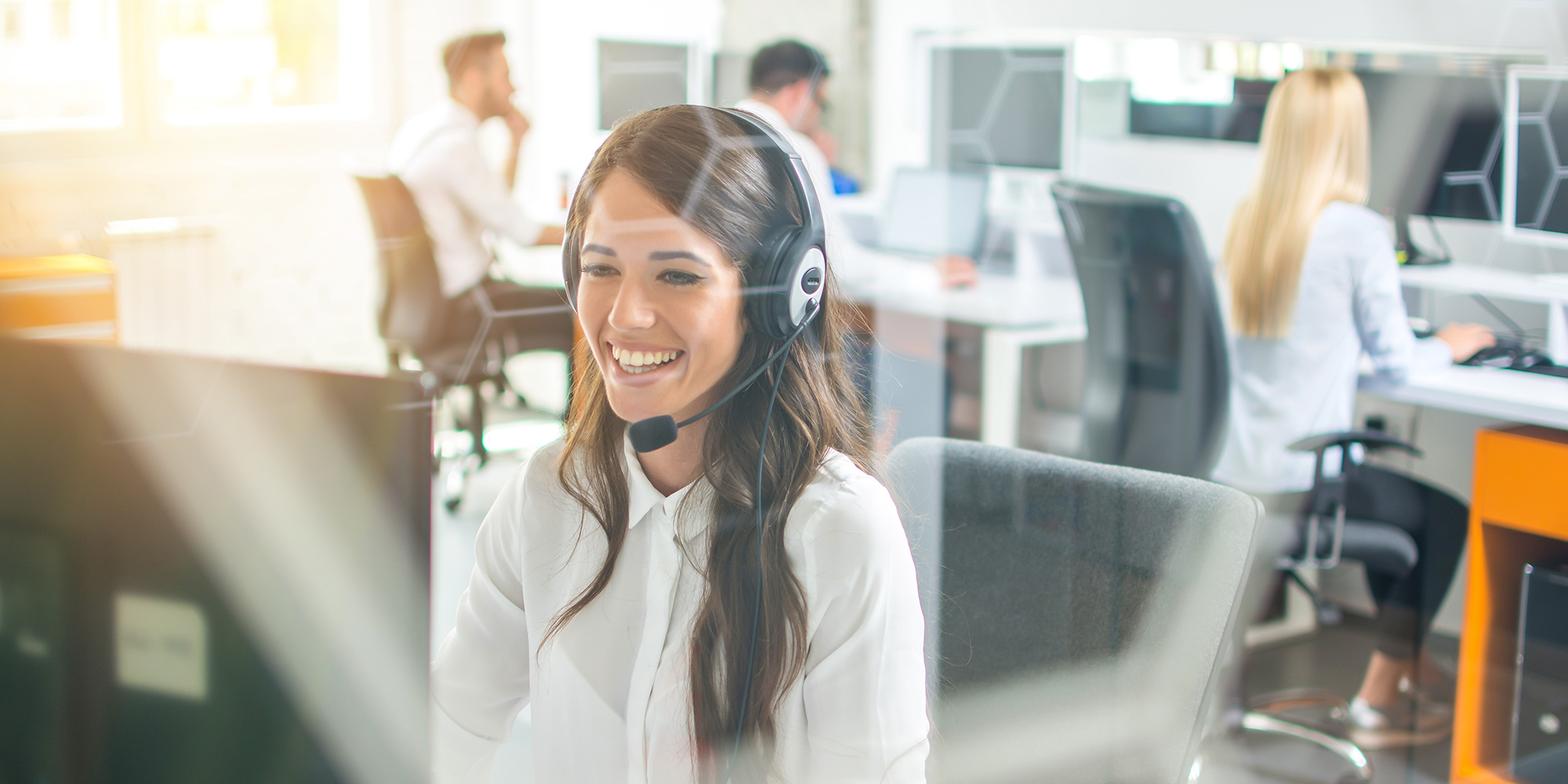 call center woman smiling