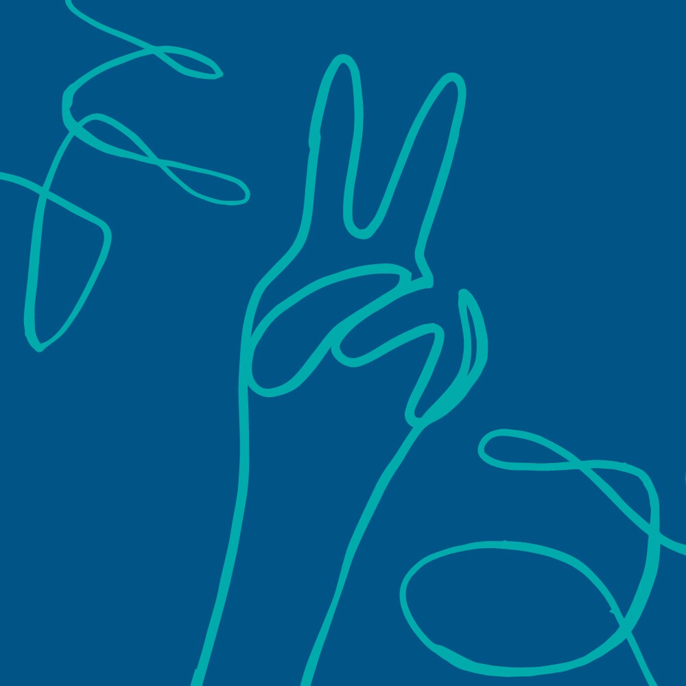 peace gesture on blue background