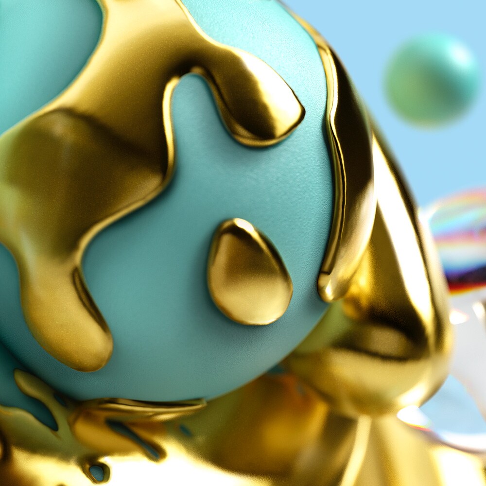 gold on teal ball
