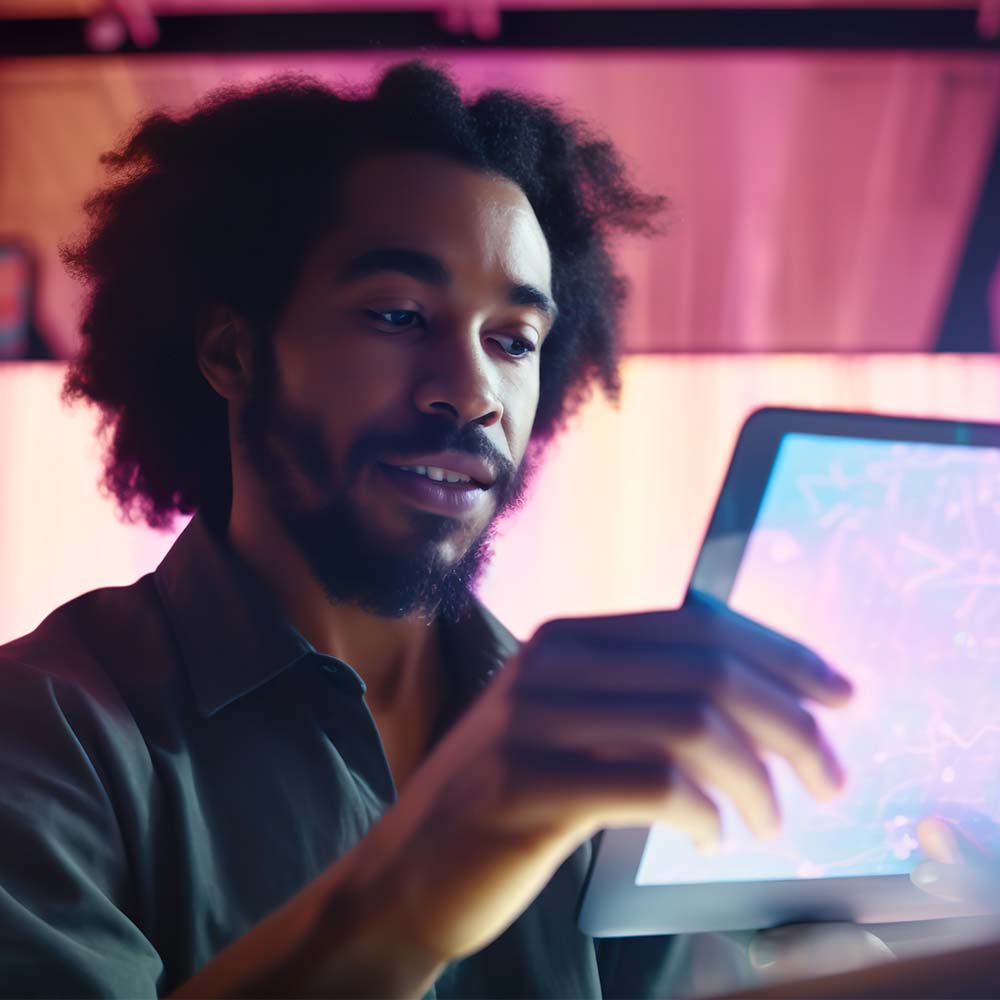 Ai image of man looking at tablet