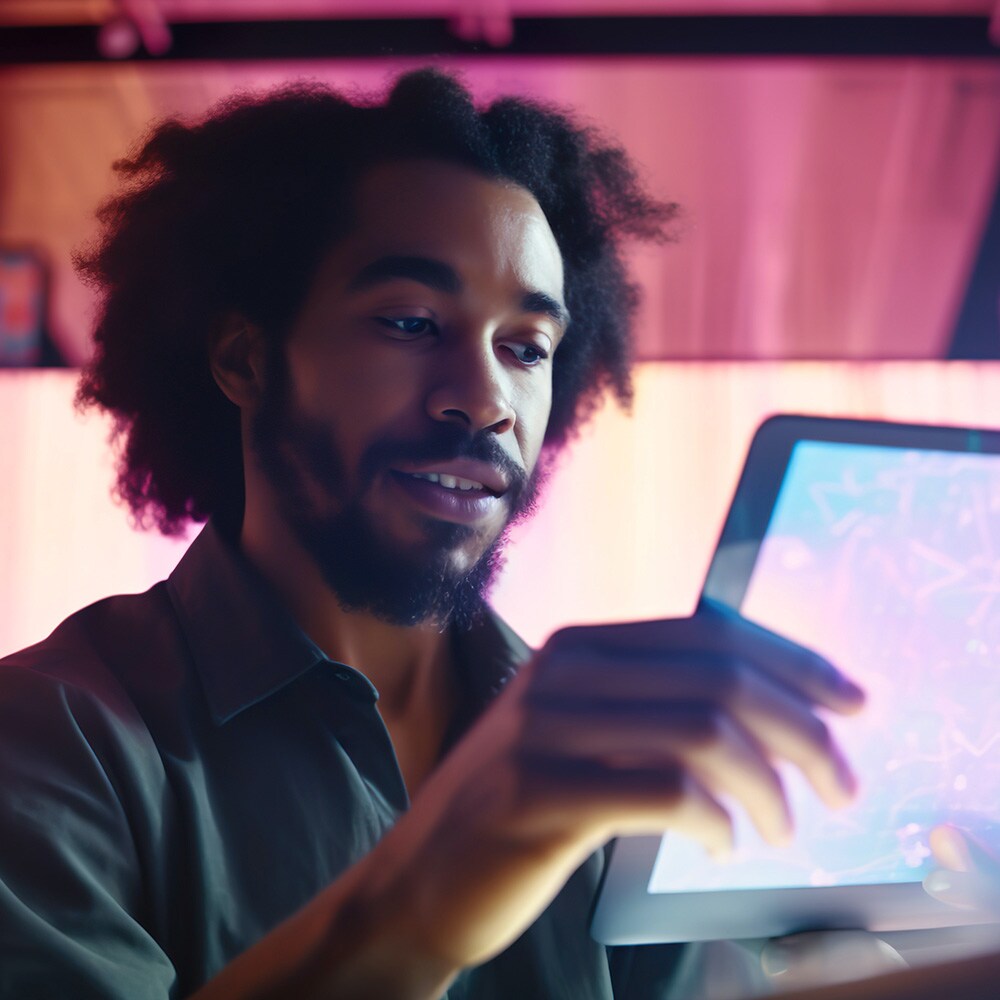 man looking at tablet AI image