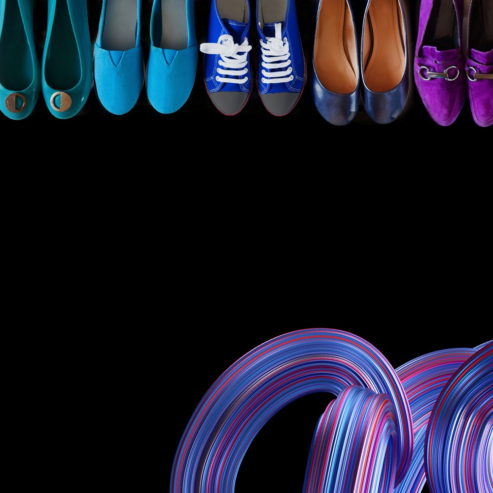 colorful shoes on black background