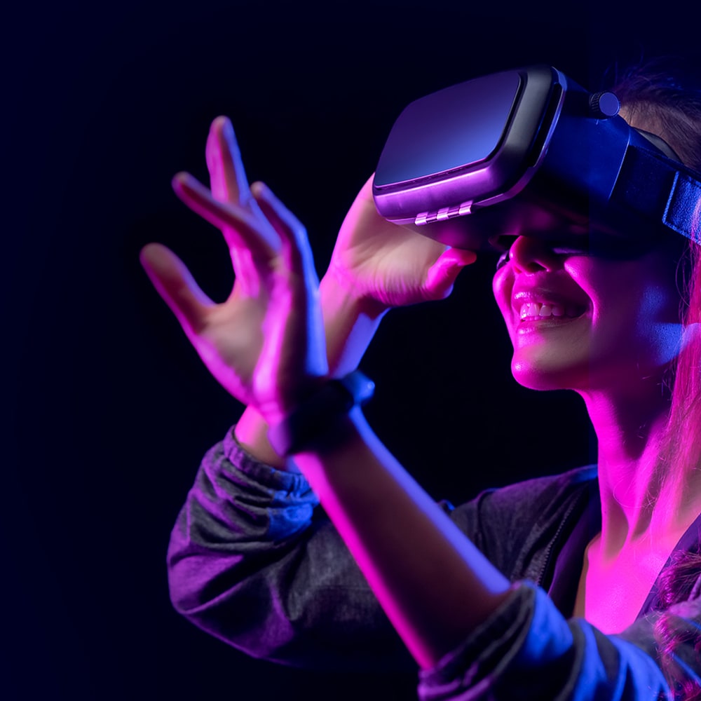 woman wearing VR goggles