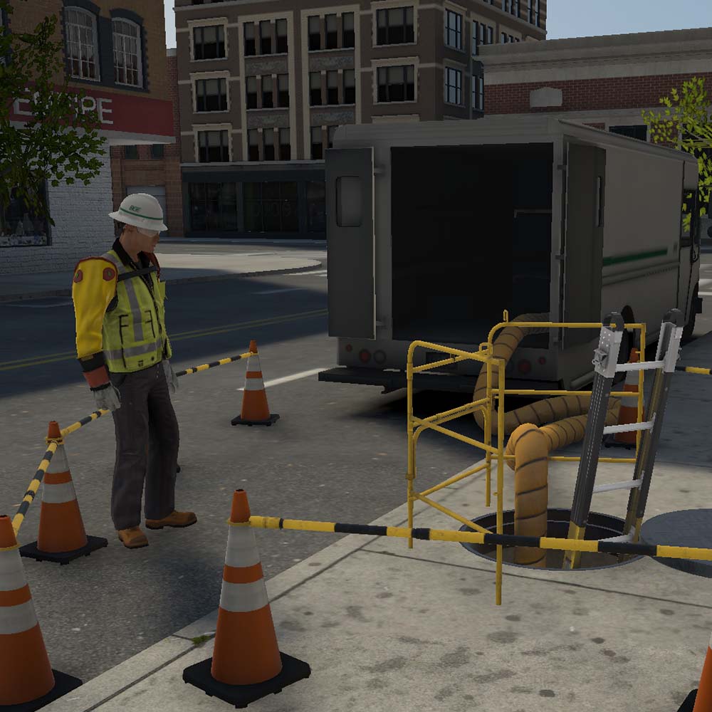 Exelon work VR example worker on sidewalk